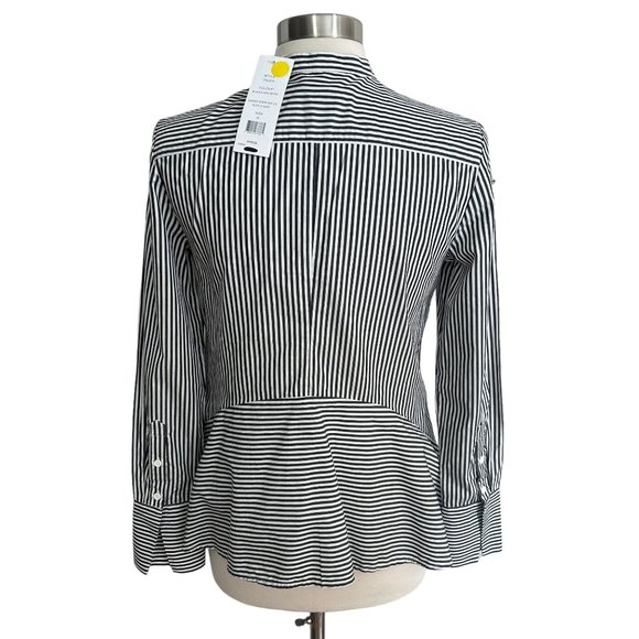 NWT French Connection 6 Black Striped Mandarin Collar Peplum Hem Button Blouse - Picture 3 of 11